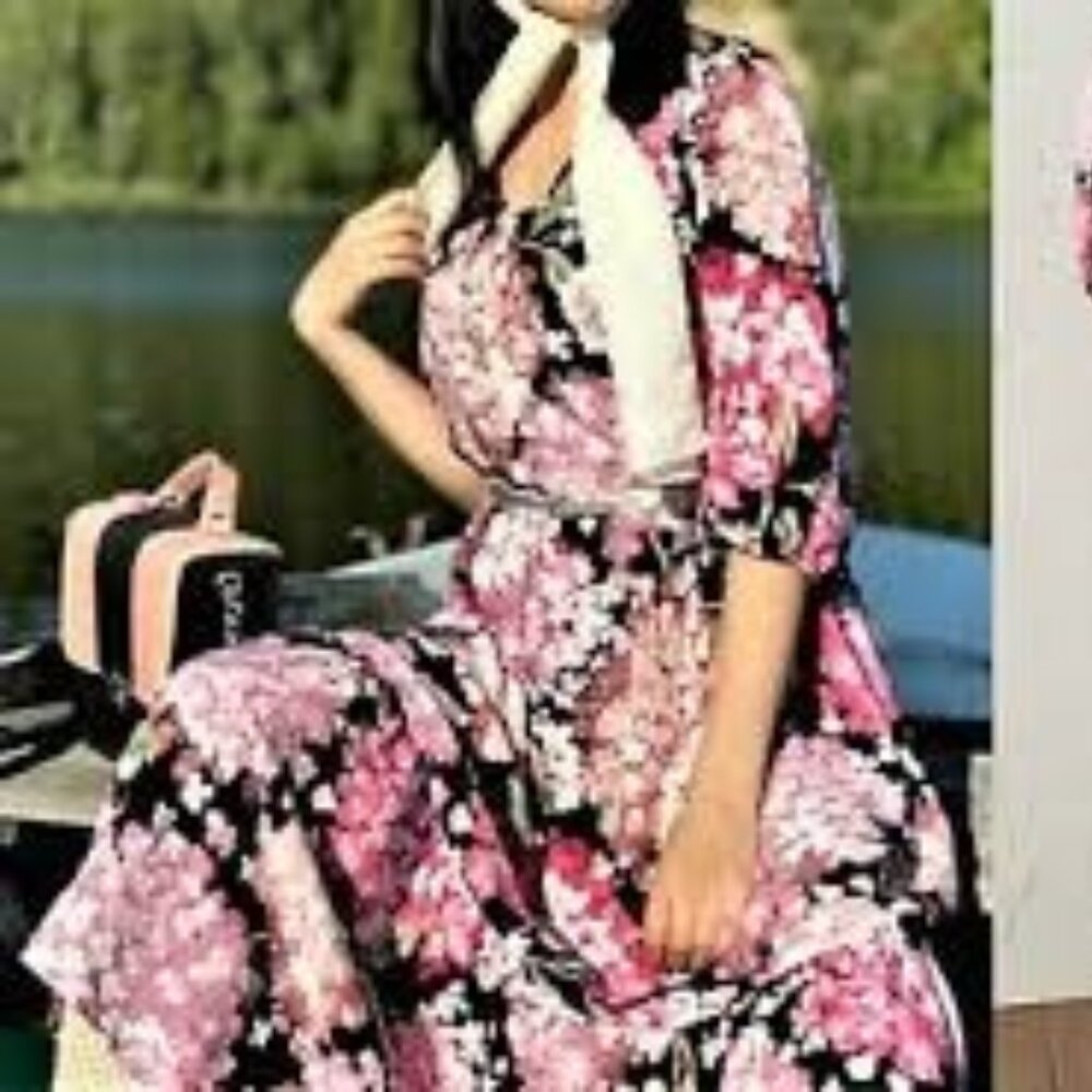 H&M | Puff-Sleeved Midi Maxi Dress in Black Floral